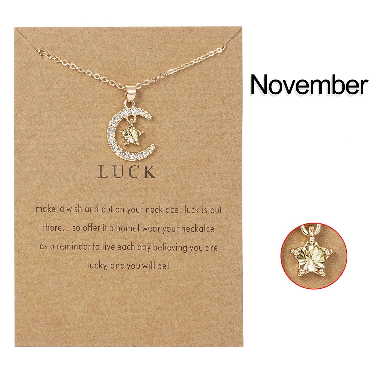 Dainty Moon and Star Birthstone Necklace - Personalized Crystal Pendant Jewelry Gift for Her