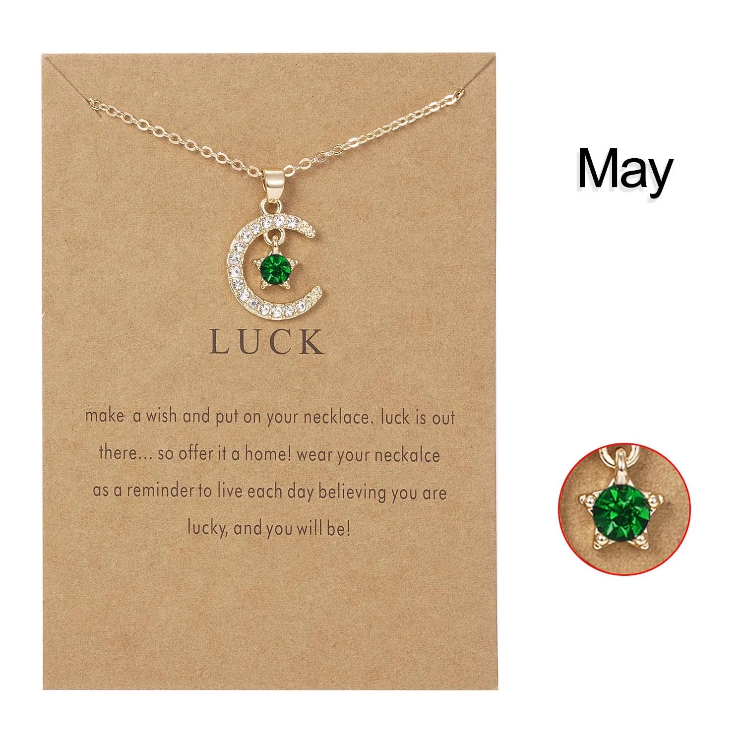 Dainty Moon and Star Birthstone Necklace - Personalized Crystal Pendant Jewelry Gift for Her