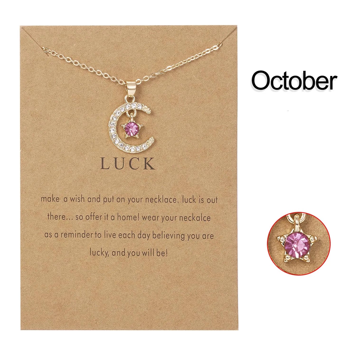Dainty Moon and Star Birthstone Necklace - Personalized Crystal Pendant Jewelry Gift for Her