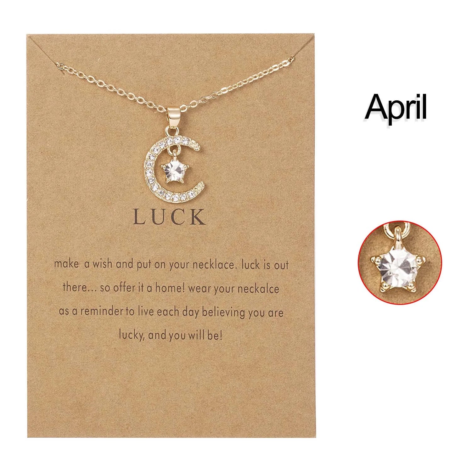 Dainty Moon and Star Birthstone Necklace - Personalized Crystal Pendant Jewelry Gift for Her