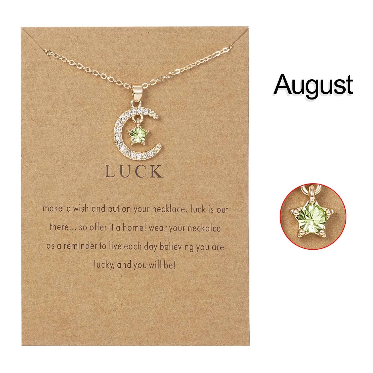 Dainty Moon and Star Birthstone Necklace - Personalized Crystal Pendant Jewelry Gift for Her