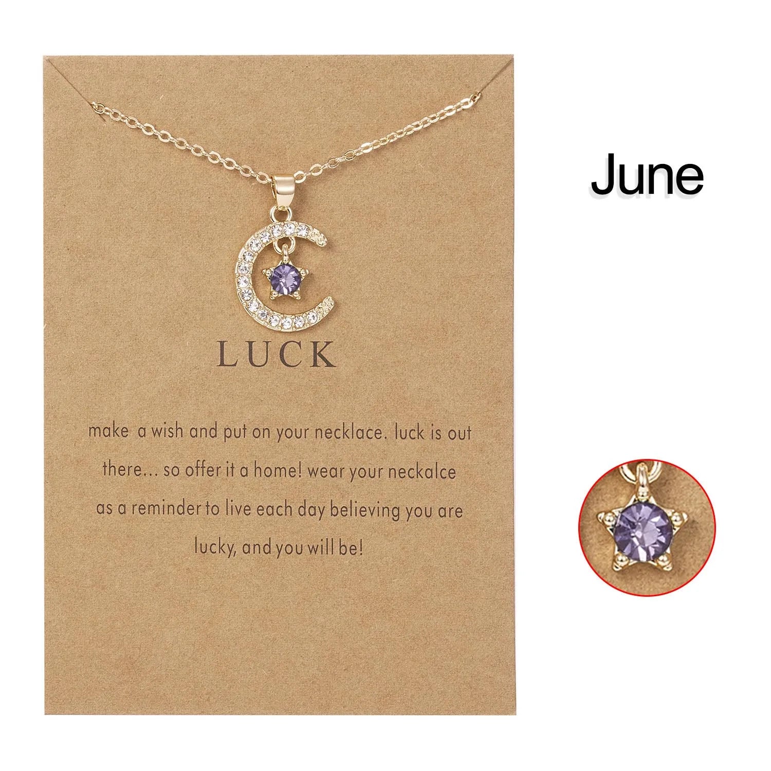 Dainty Moon and Star Birthstone Necklace - Personalized Crystal Pendant Jewelry Gift for Her