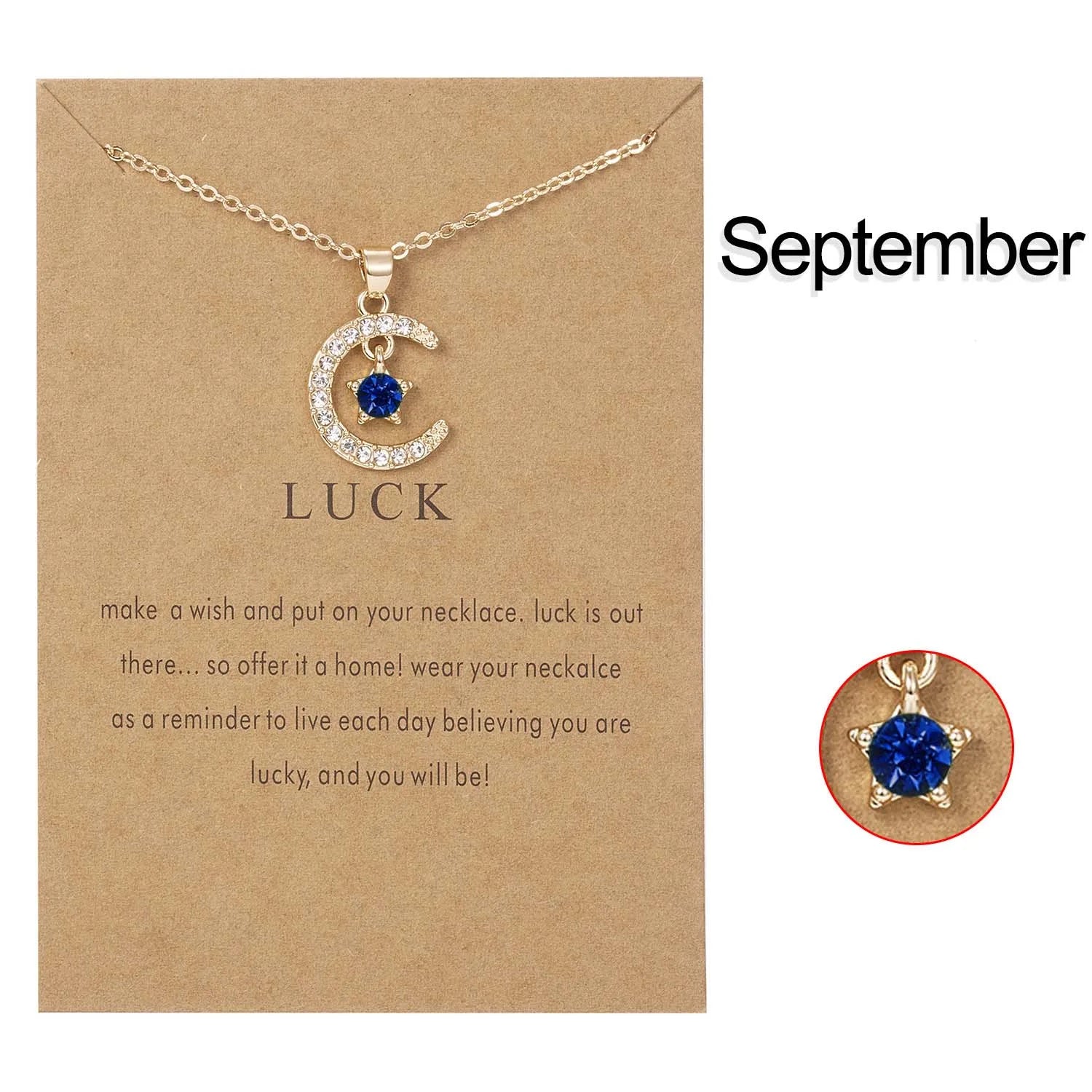 Dainty Moon and Star Birthstone Necklace - Personalized Crystal Pendant Jewelry Gift for Her